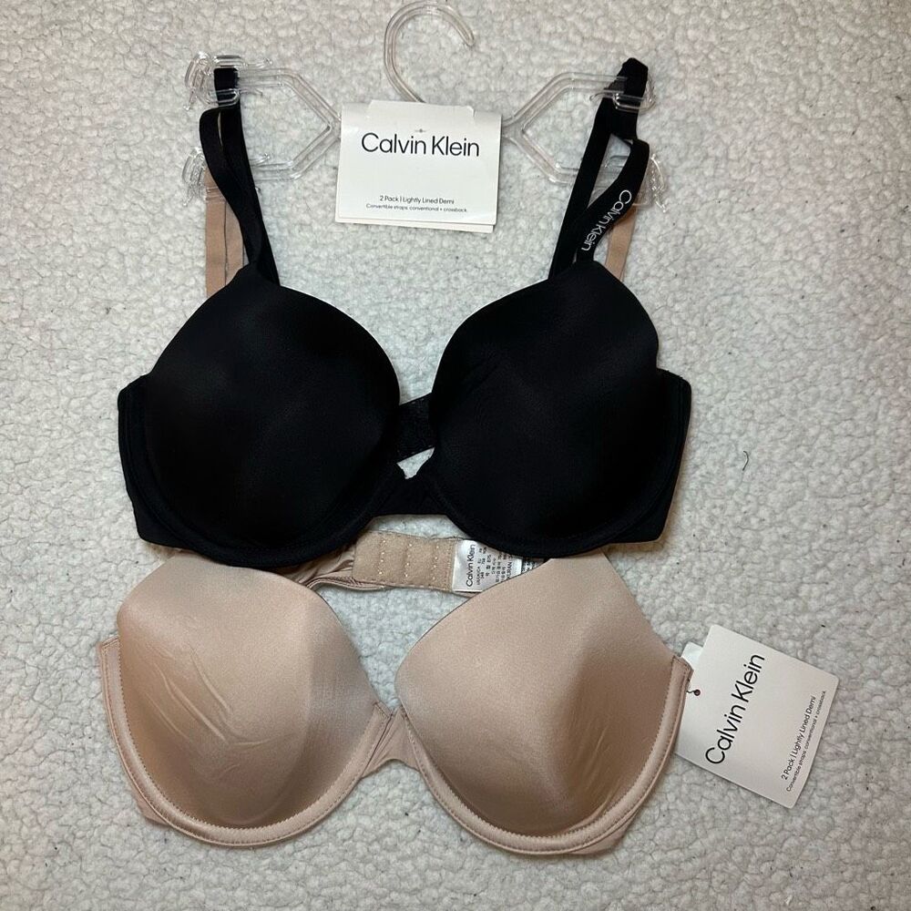 Calvin Klein Lightly Lined Demi Bra Set of 2 Size 34B Black Tan NWT